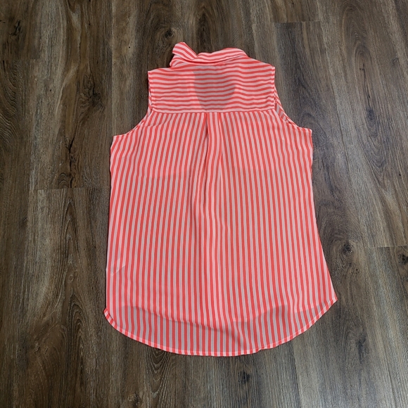 Express Portofino Shirt Orange White Stripe Chiffon Sleeveless Workwear sz Small - Picture 6 of 6